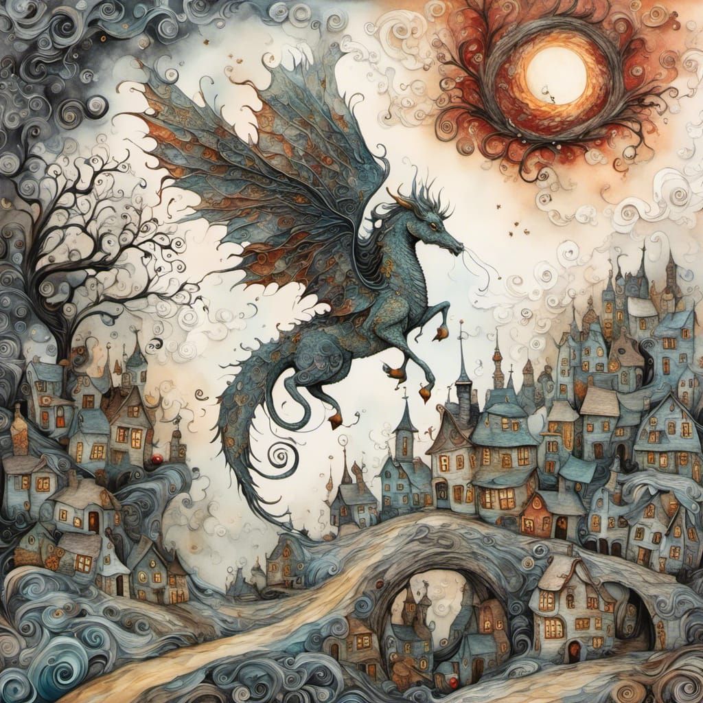 <lora:Ink Dragons2:1.0> Van Gogh's art painted by Tim Burton...