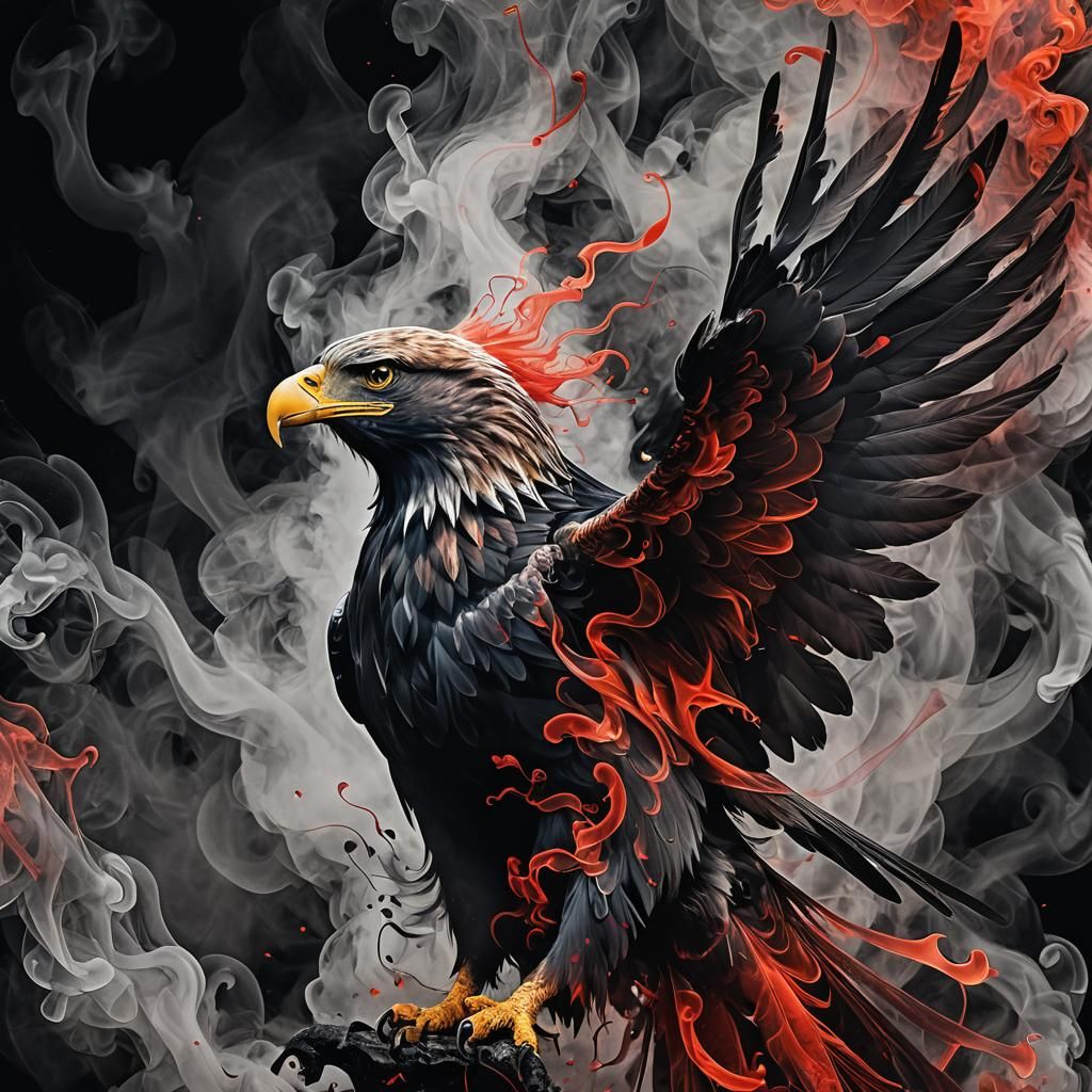 Abstract Eagle in Smoke Ink Art with Neon Accents