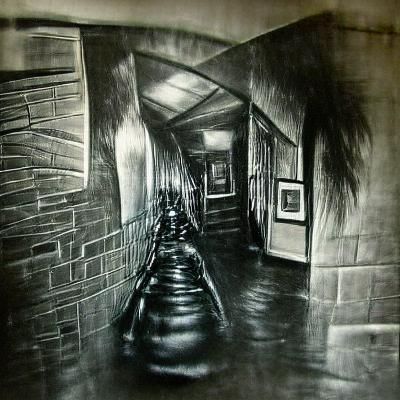 Dark Hallway in Charcoal Drawing Style