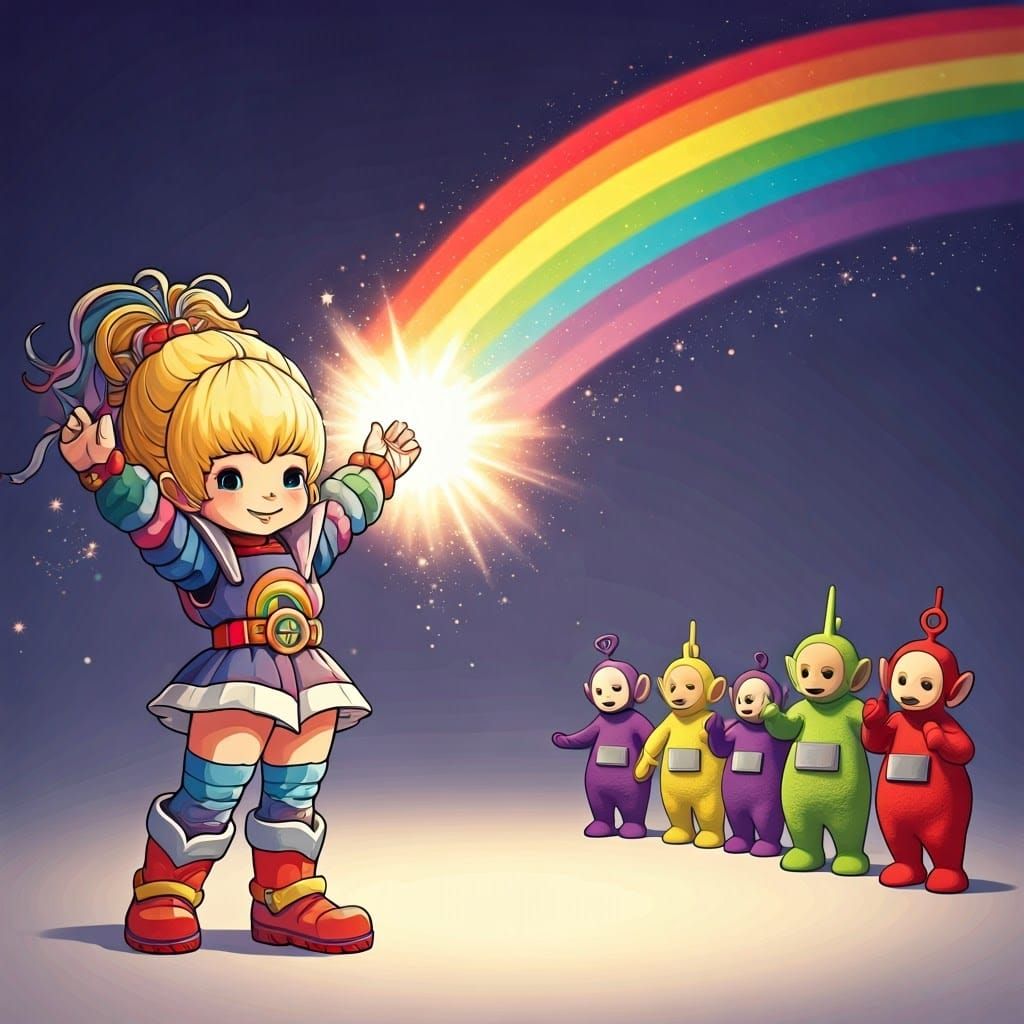 Colorful Heroine Teletubbies Marvel at Shining Rainbow