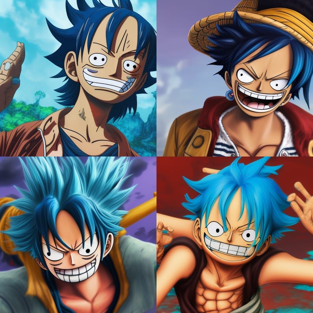 Luffy with Blue Hair: Detailed Fantasy Art