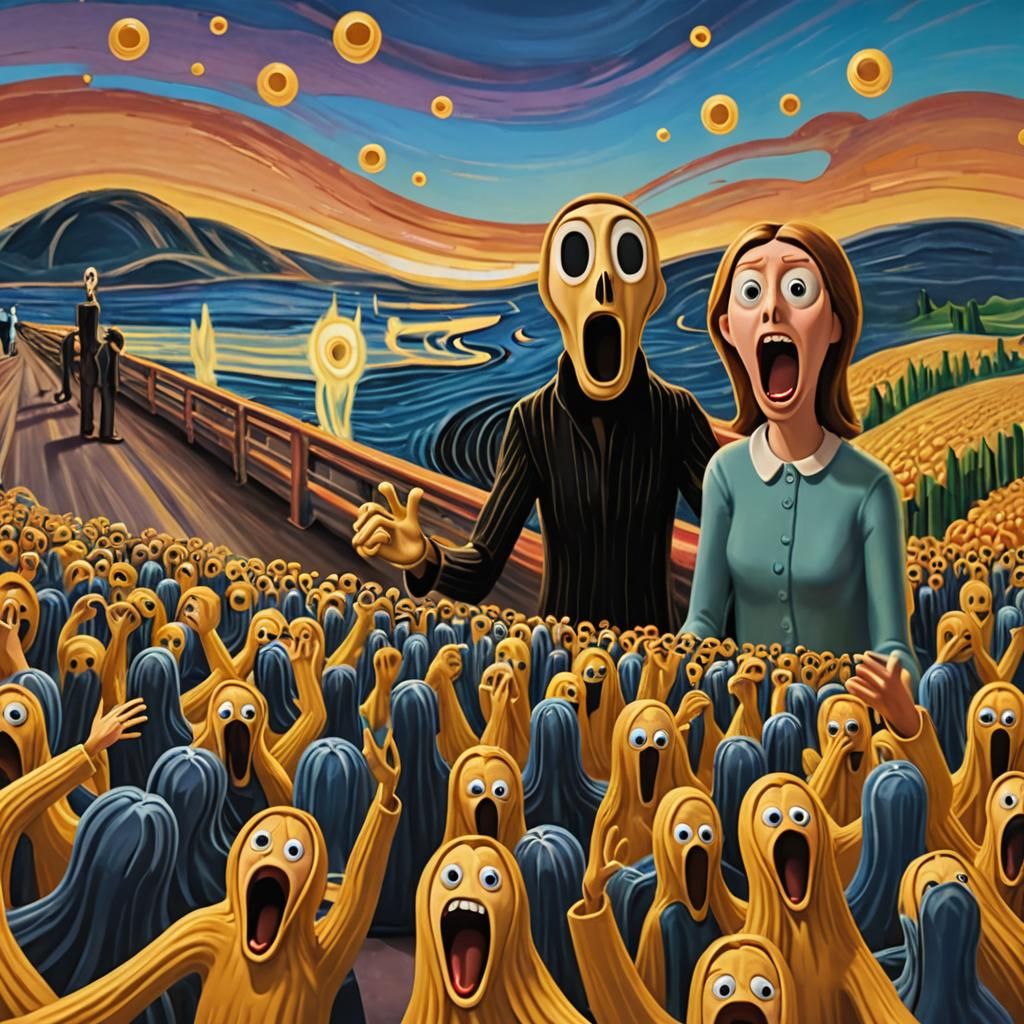 The Scream Reimagined with Googly Eyes in 3D Style