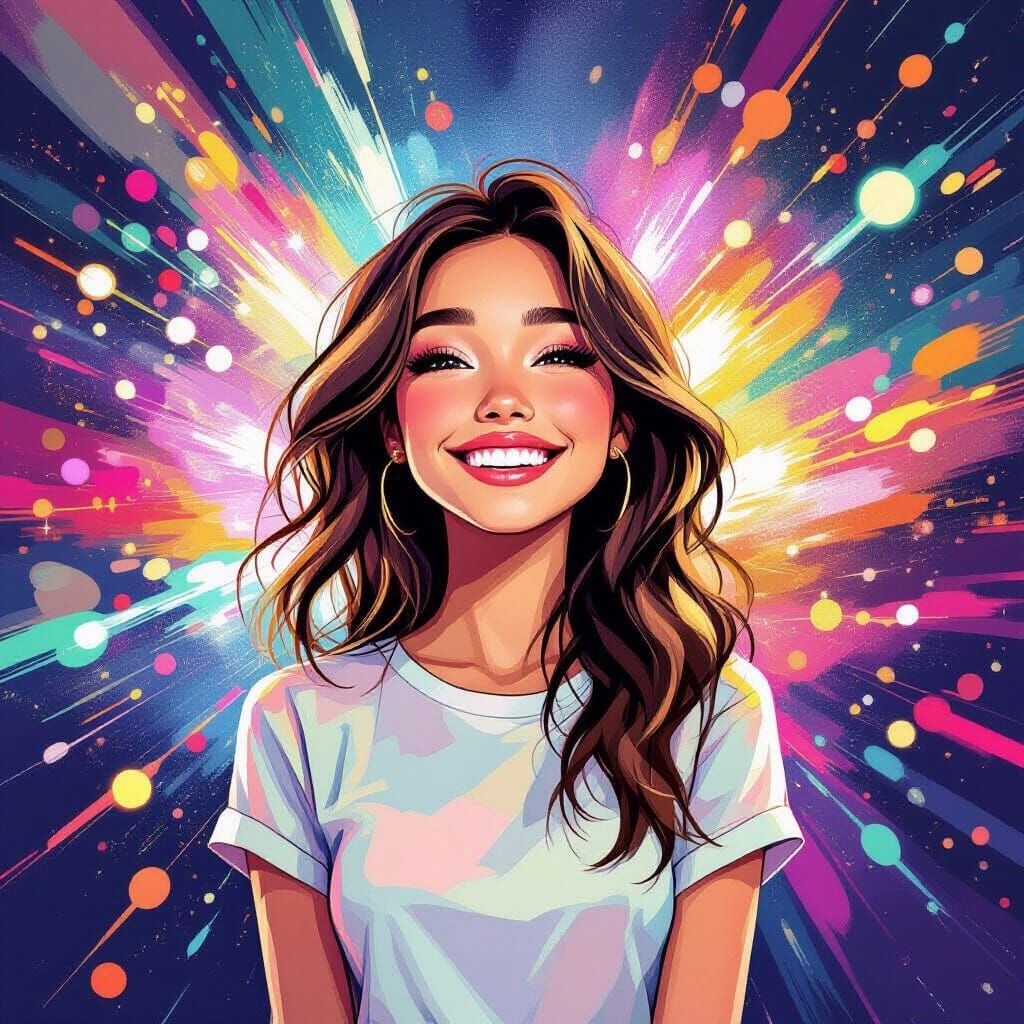 Radiant Girl in Abstract Colourful Background