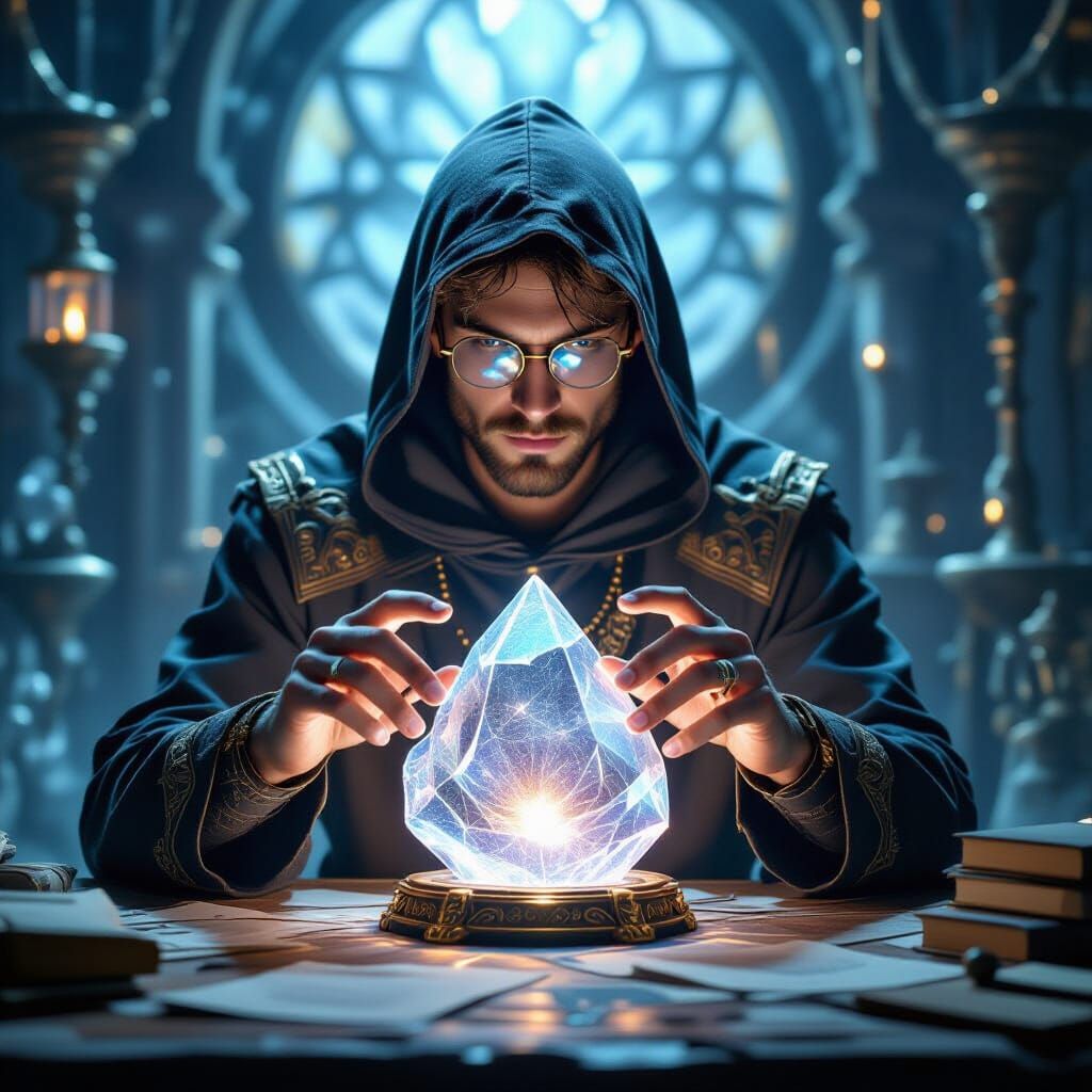 Magical Occult Engineer Crafts Crystalline Energy Focus