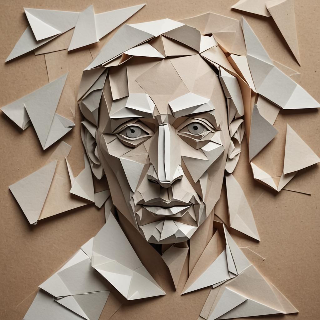 Picasso-esque Layered Paper Portrait in 8K