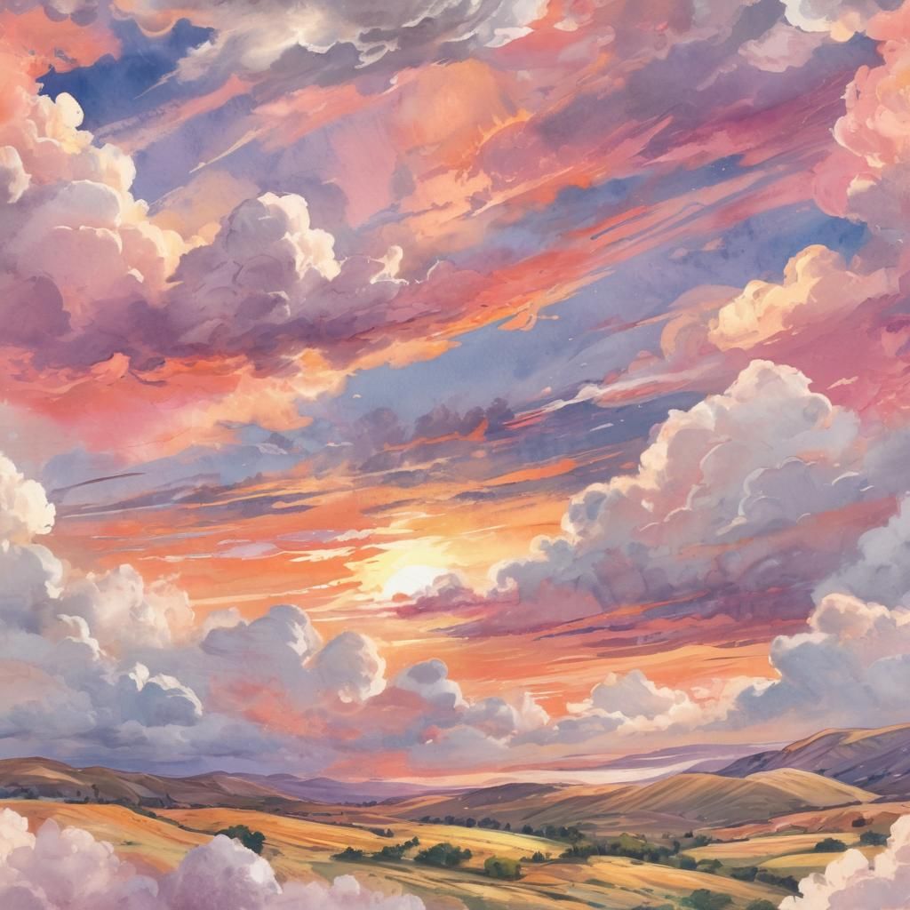 Comic Book Sunset Landscape with Divine Light