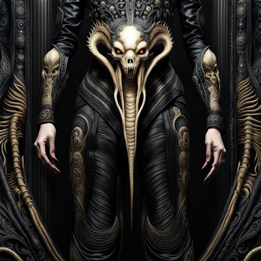 Intricate Embroidered Silk Harem Pants in Horror Art Style