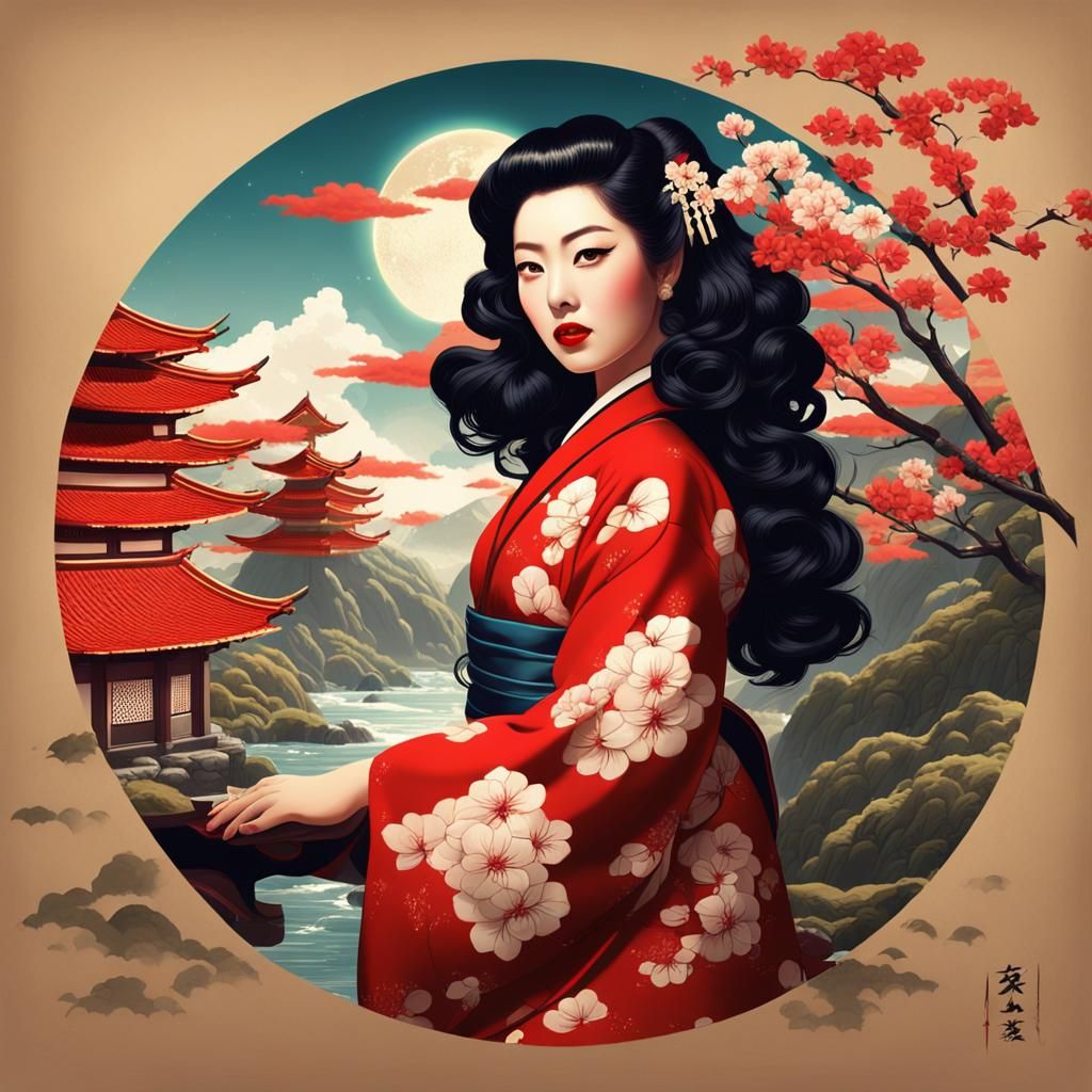 1950s Pin-Up: Voluptuous Japanese Woman Illustration