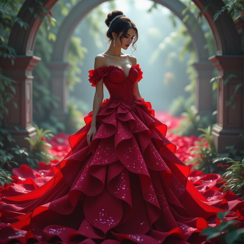 Woman in Rose Gown, Haute Couture Fantasy