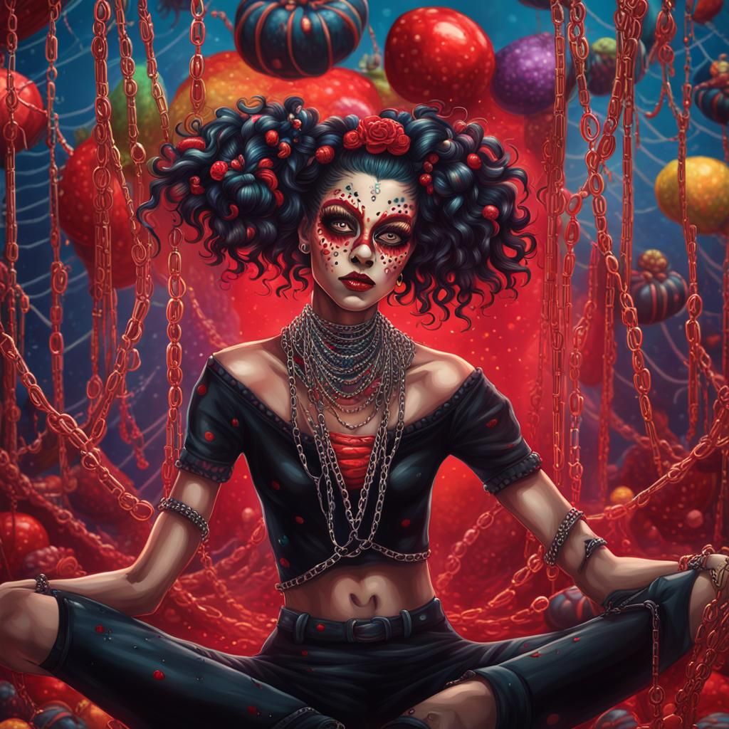 Candy Spider-Woman in Whimsical Candyland Art