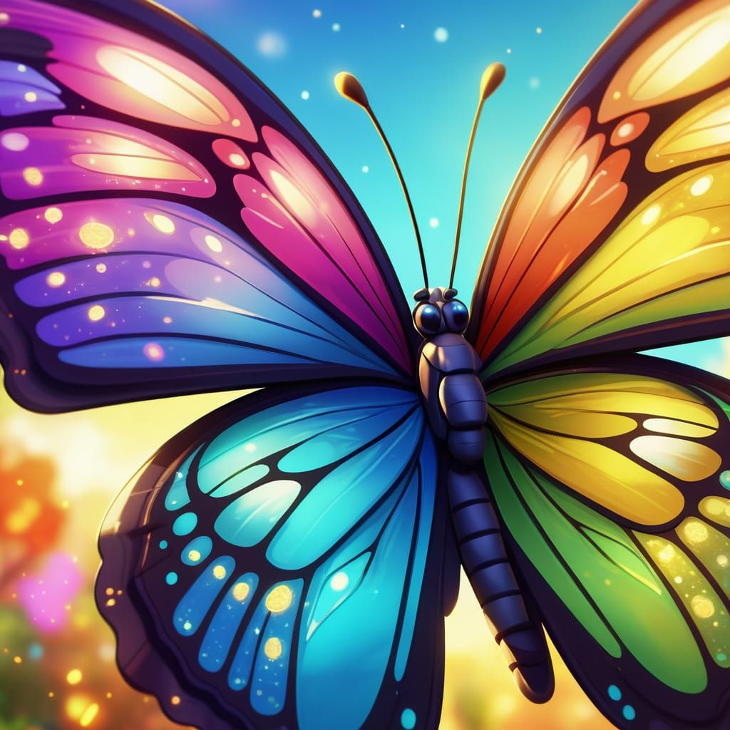 Confused Butterfly Close-Up in Disney Cartoon Style