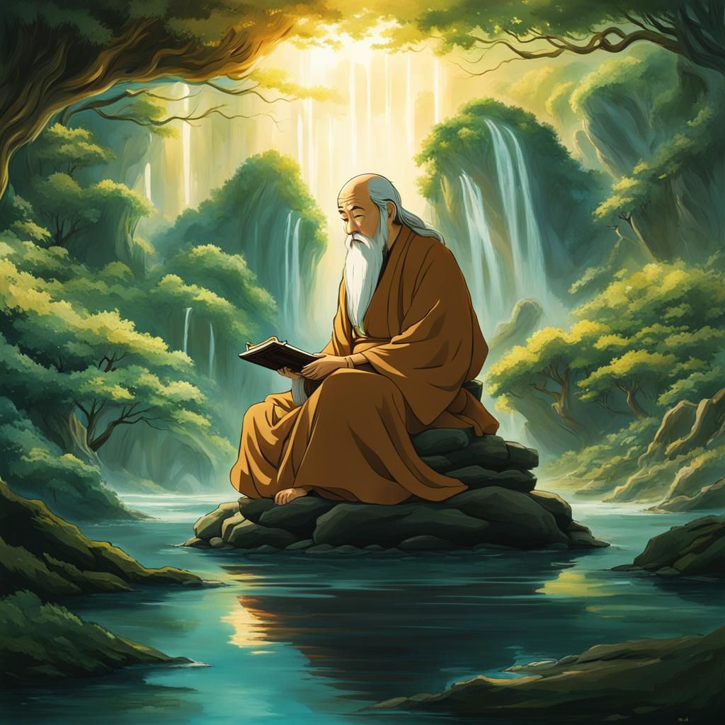 Lao Tzu Meditating: Anime-Style Digital Painting