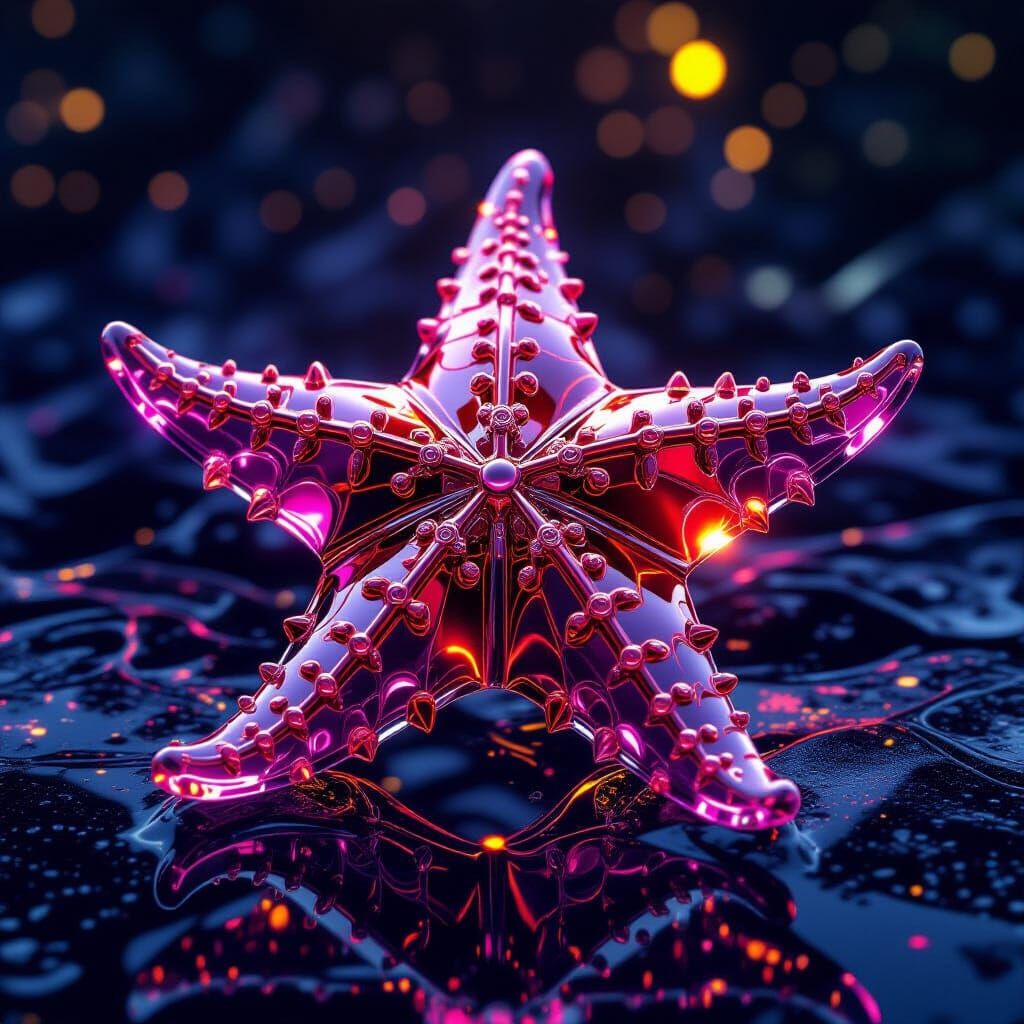 Glass Starfish Sculpture in Dark Fantasy Style
