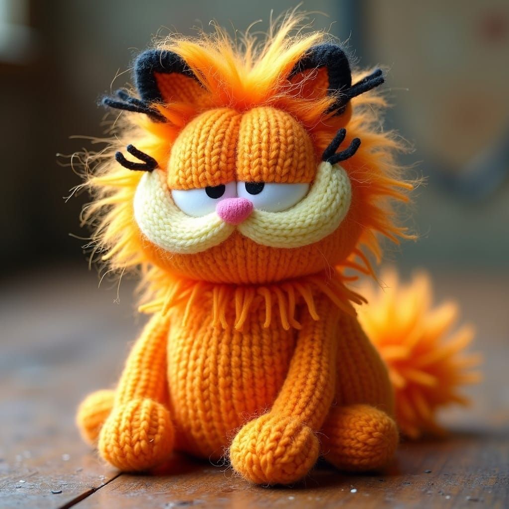 Fluffy Knitted Garfield Toy in Vibrant Colors