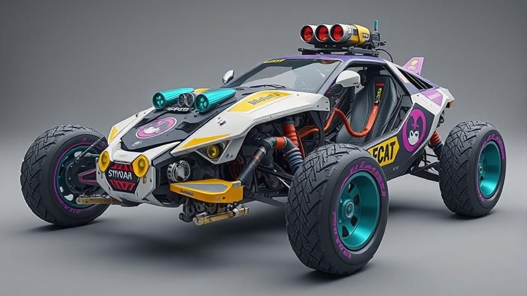 Cyberpunk Bubble Car with Japanese Logos
