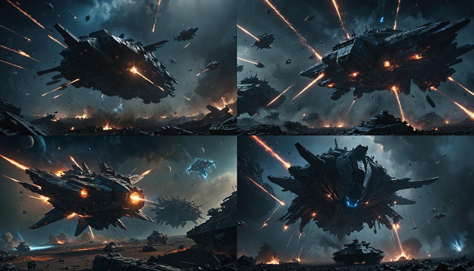 Futuristic Space Battle Between Human and Alien Fleets