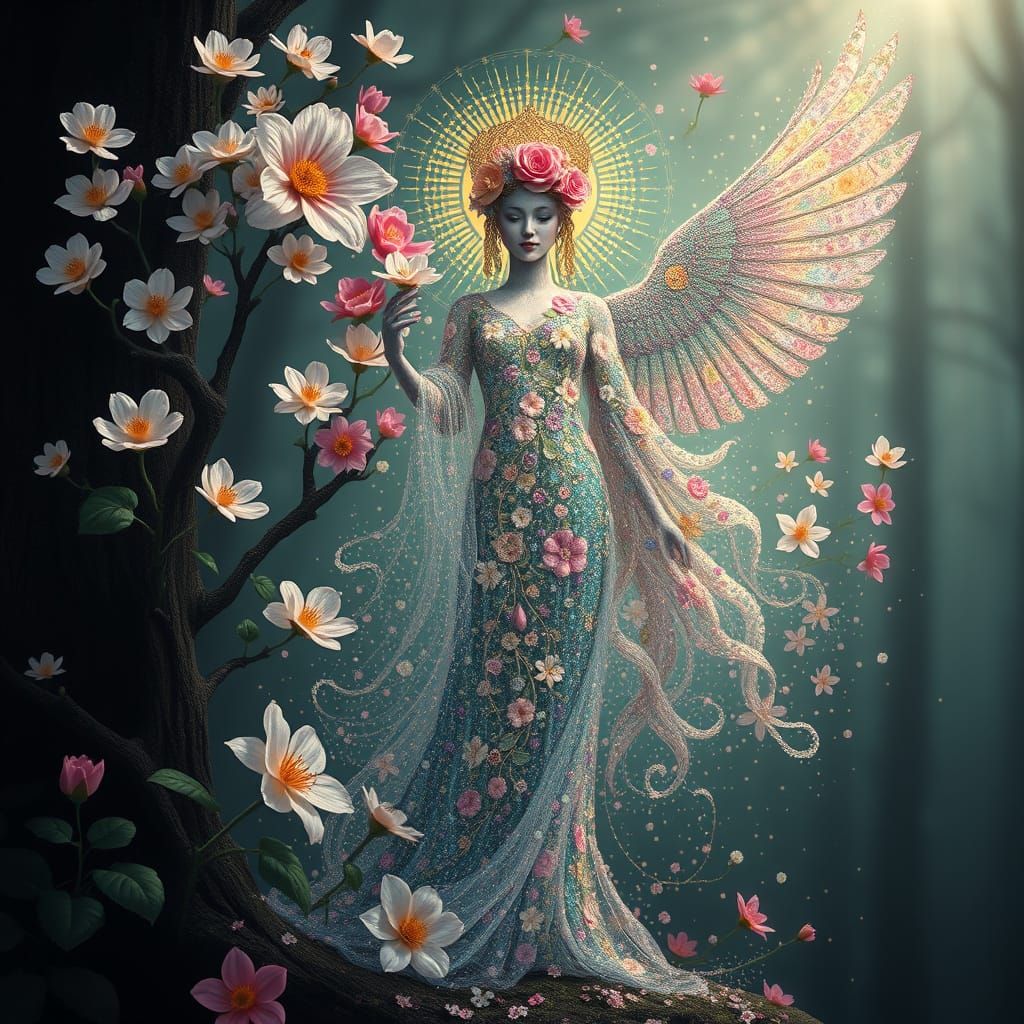 Blooming Goddess Awakens from Dark Forest Floor