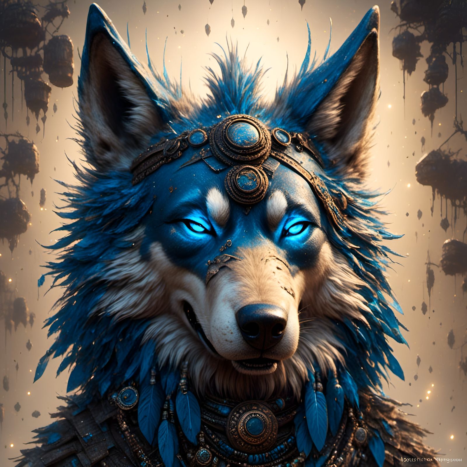 Bohemian Direwolf Spirit in Blues and Beiges