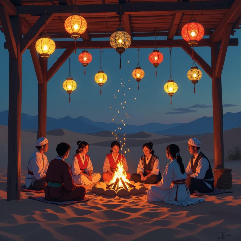 Desert Lantern Festival in Miyazaki Style