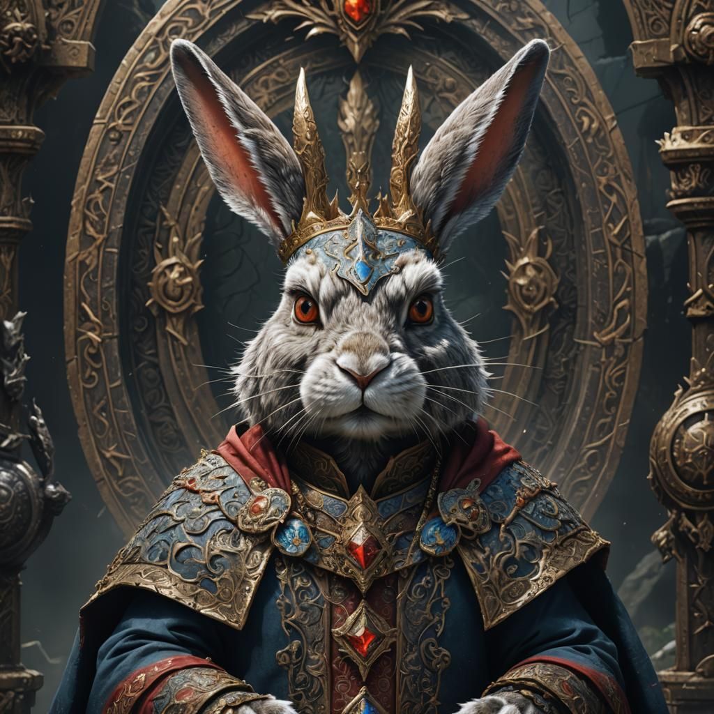 Medieval King Rabbit Portrait, Detailed Matte Painting