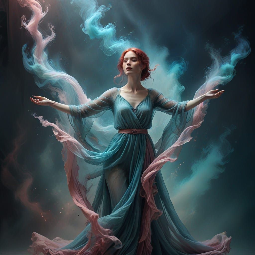 Ethereal Woman in Smoky Studio, Fantasy Art