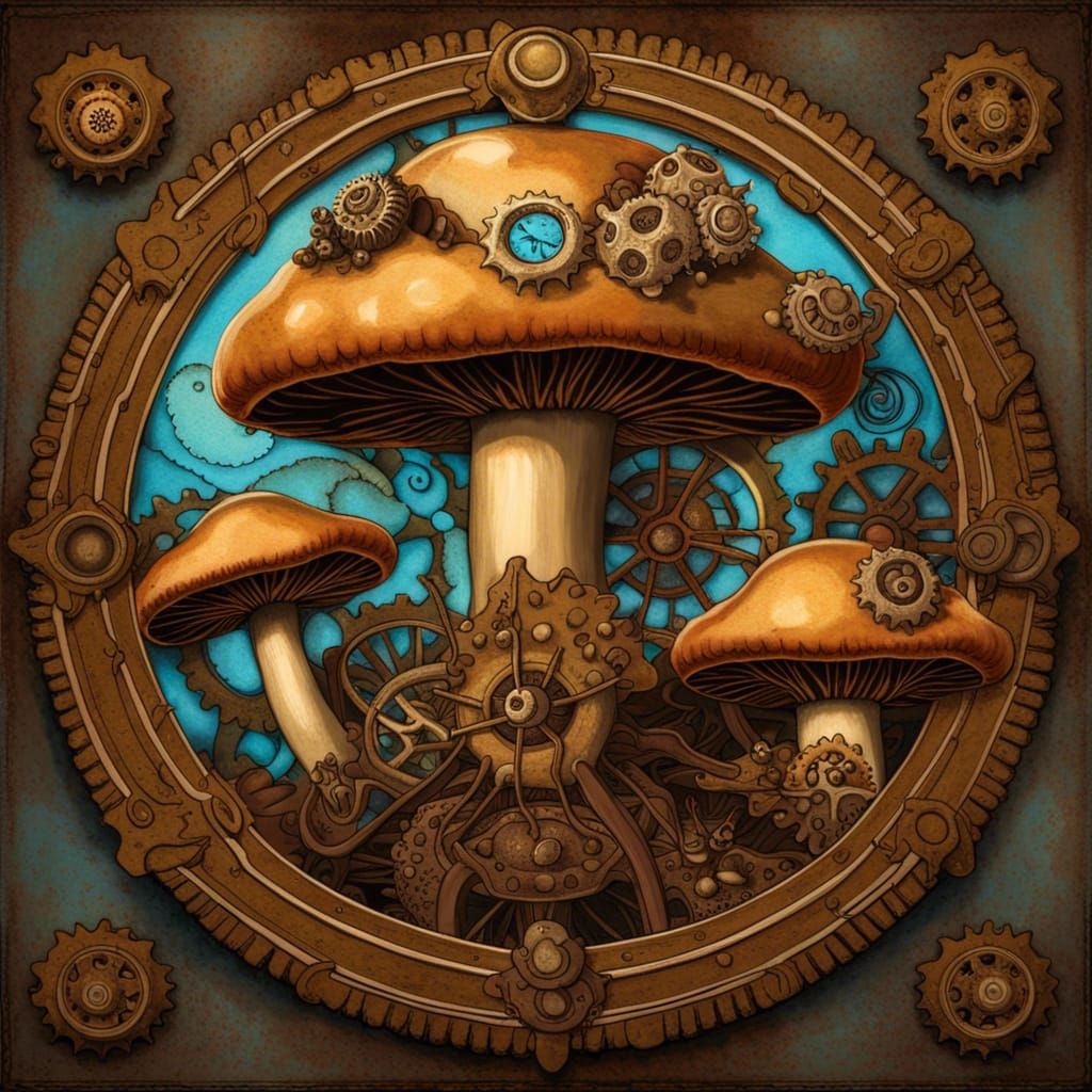 Steampunk Porcini Mushrooms with Golden Age Colors
