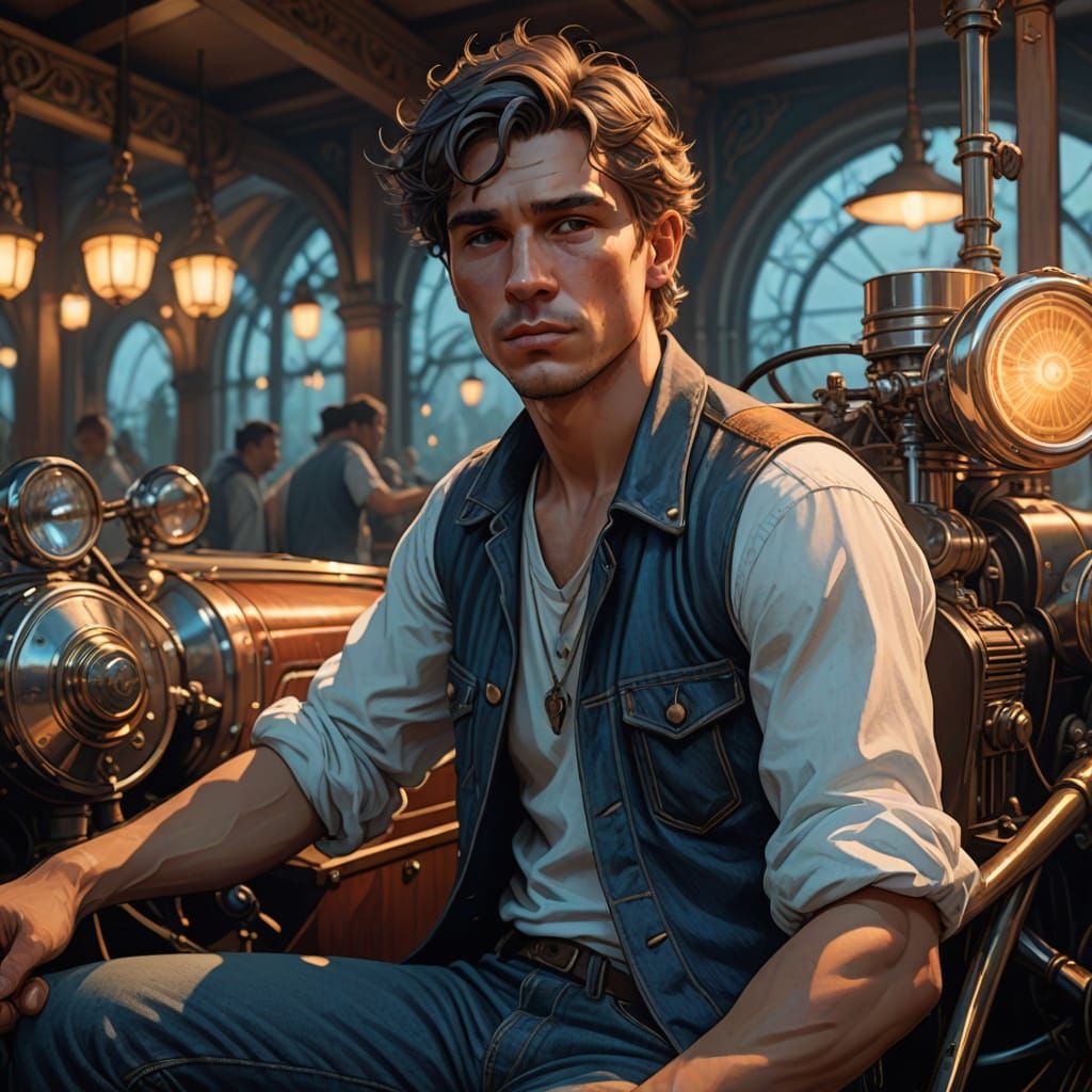 Teen Boy Hotrod Portrait in Vibrant Triadic Colors