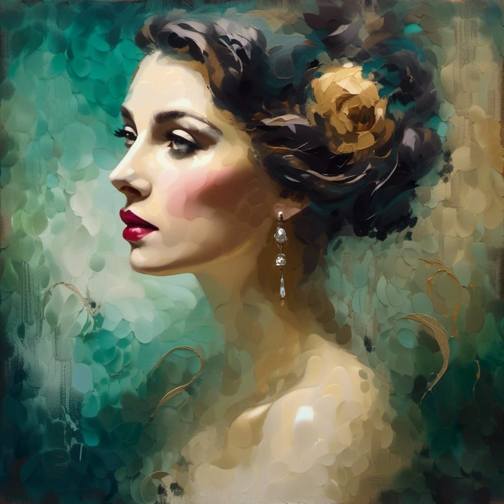 Victorian Woman Portrait in Surreal Watercolor Style