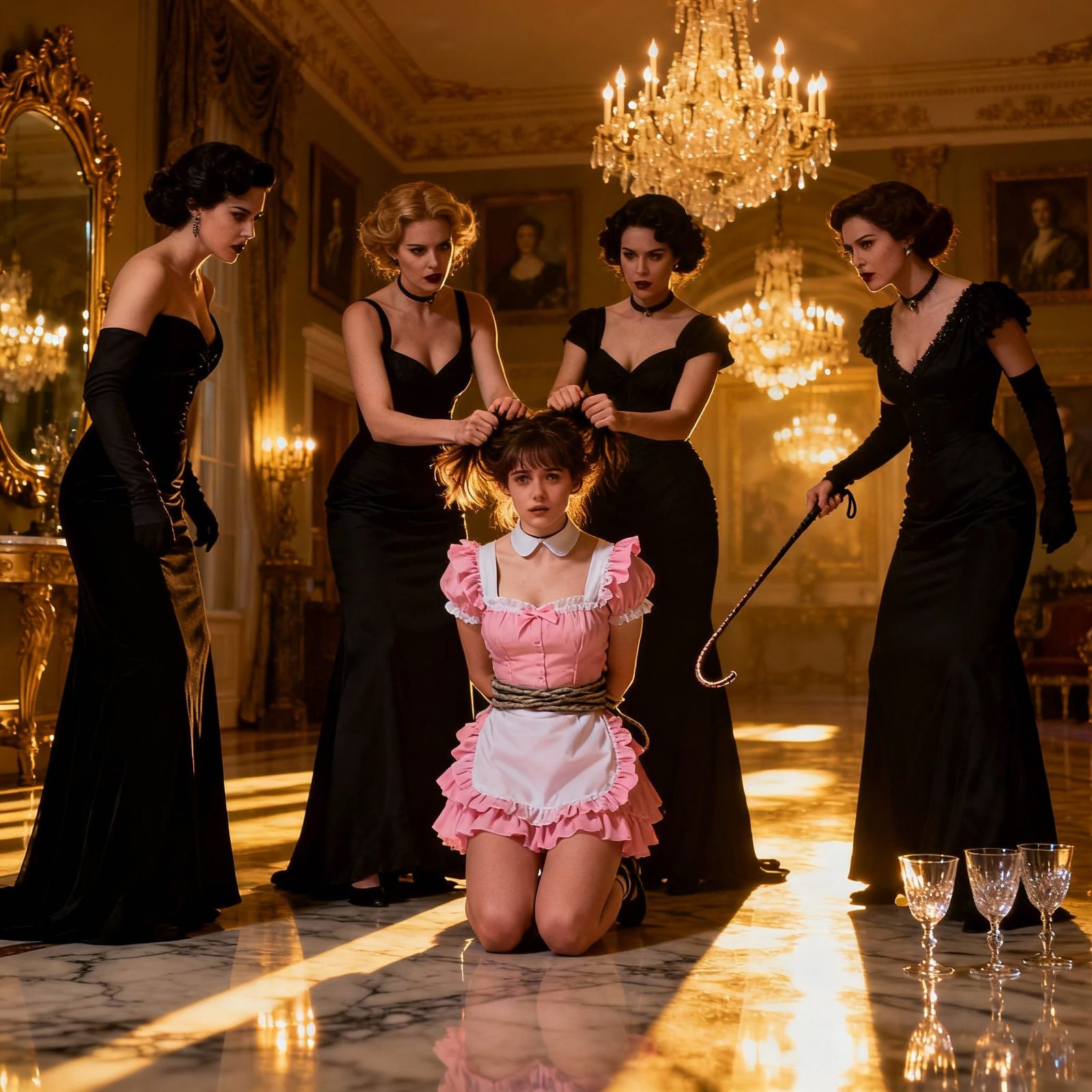 Sissy Maid Captured in Opulent Mansion by Cruel Sisters