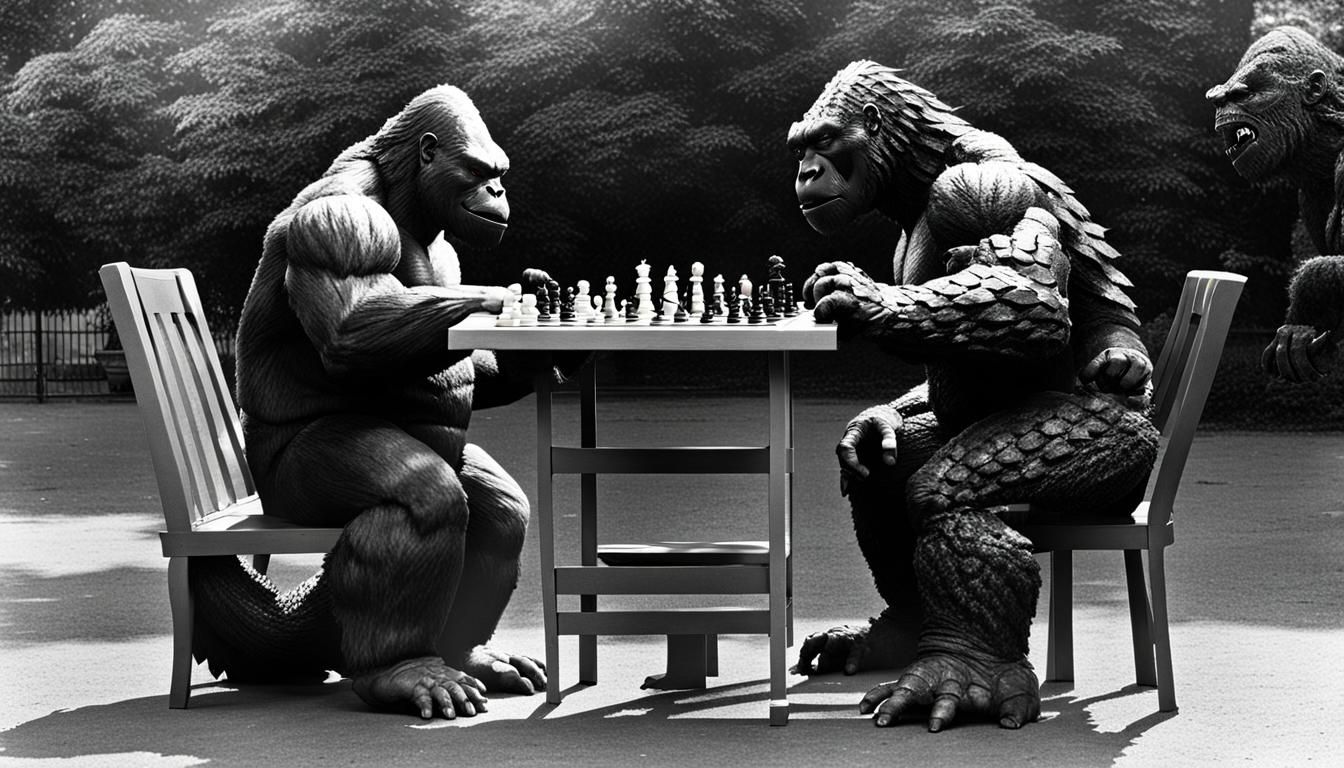 Godzilla and King Kong Play Chess