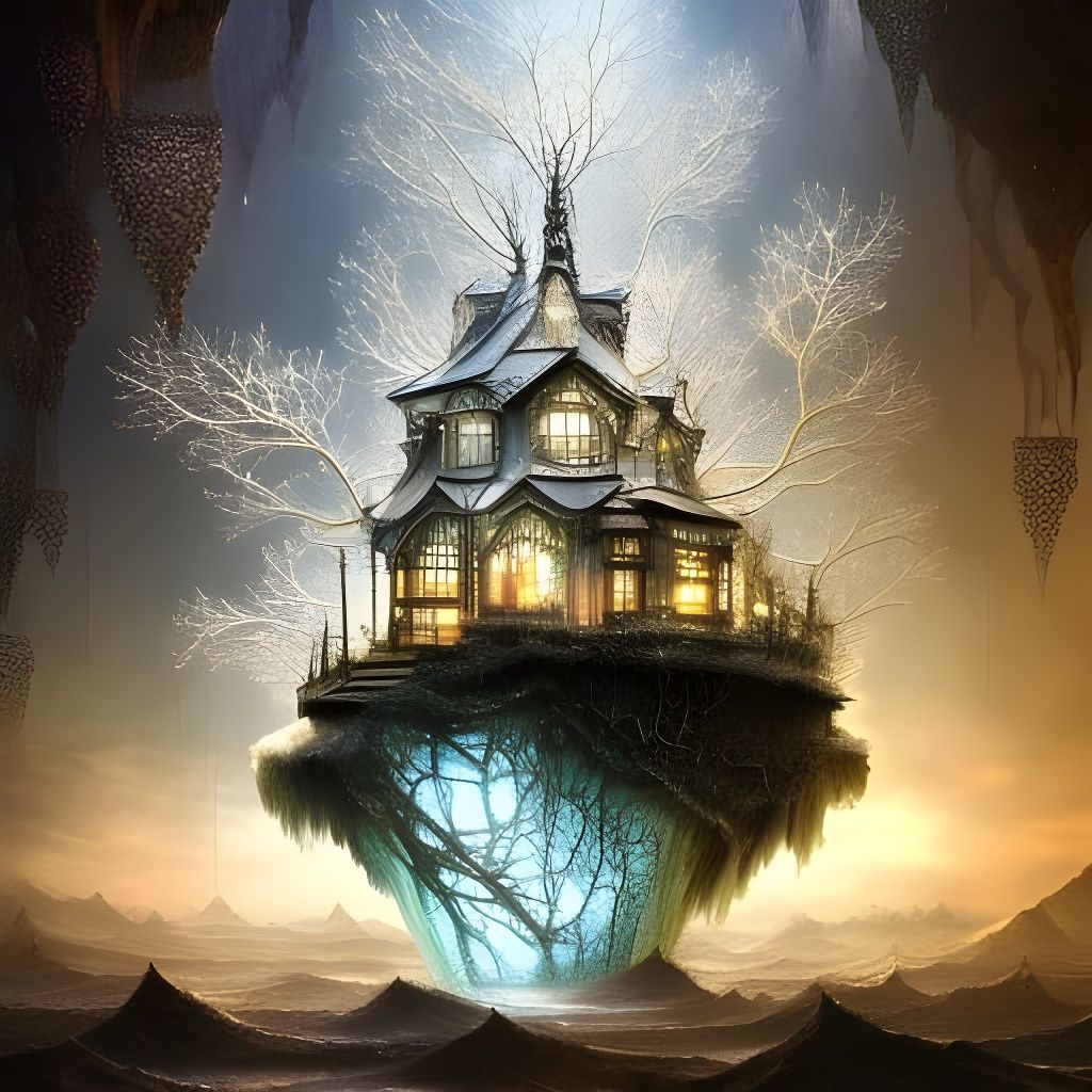 Futuristic Iceberg Villa in Detailed Oil Painting