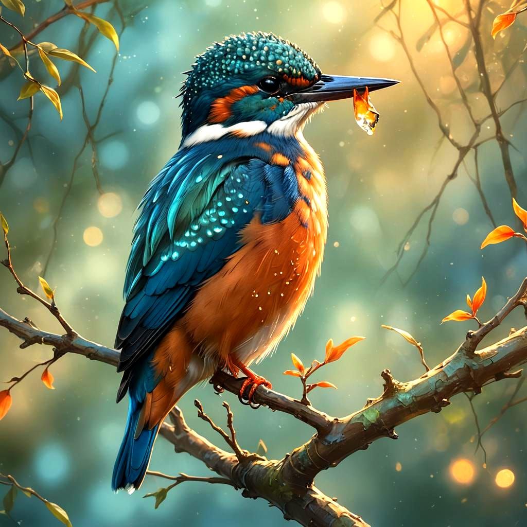 Kingfisher Bird in Detailed Matte Painting