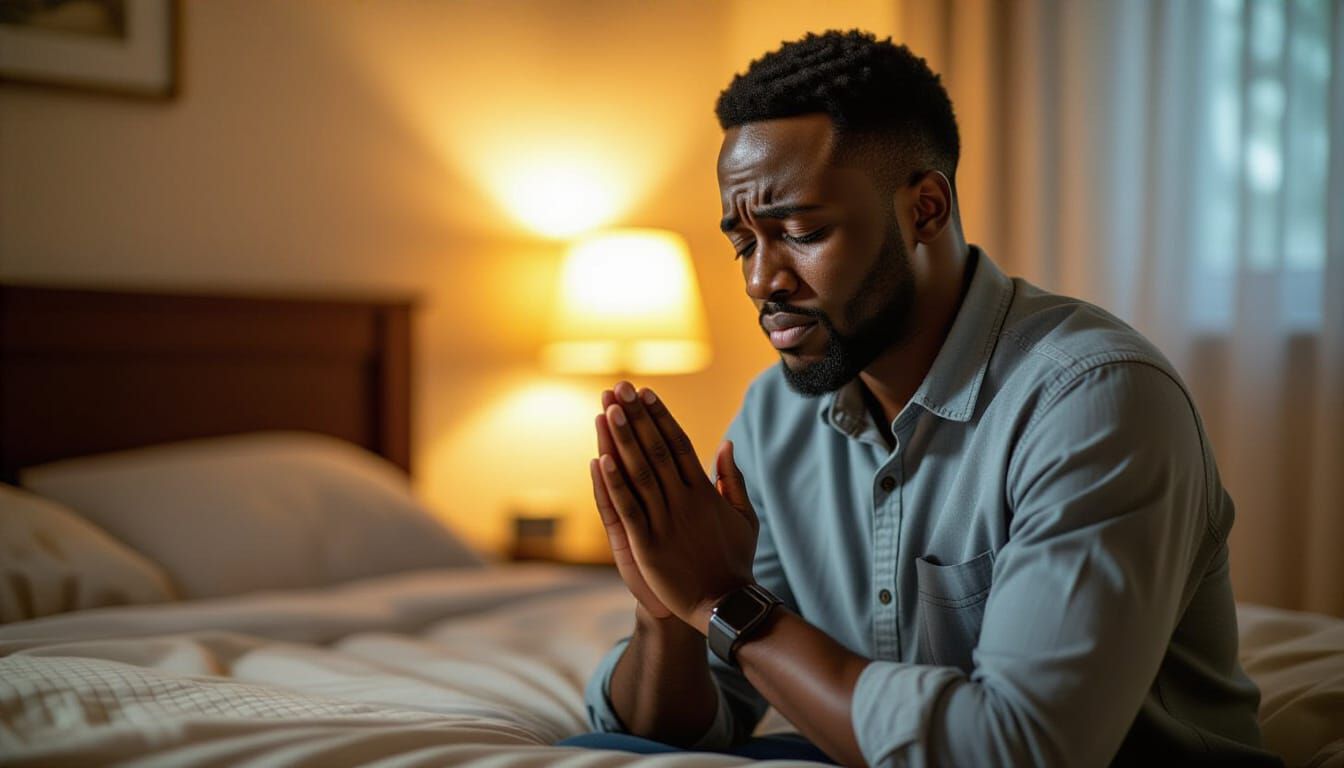 Nigerian Man in Prayer, Reflecting Humility and Strength