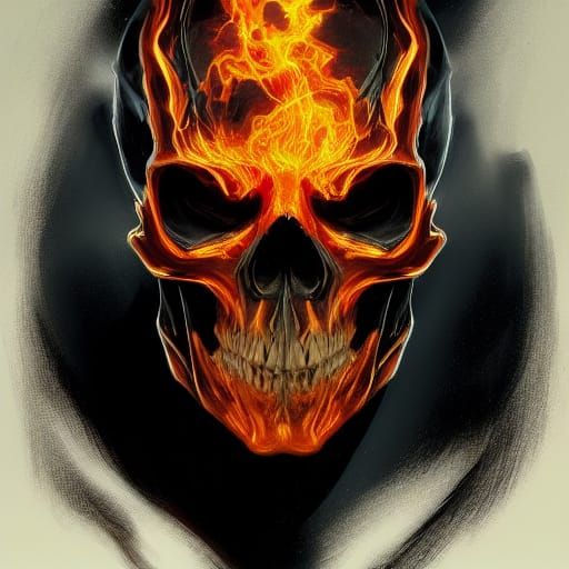 Flaming Skull Portrait in Hyperdetailed Style