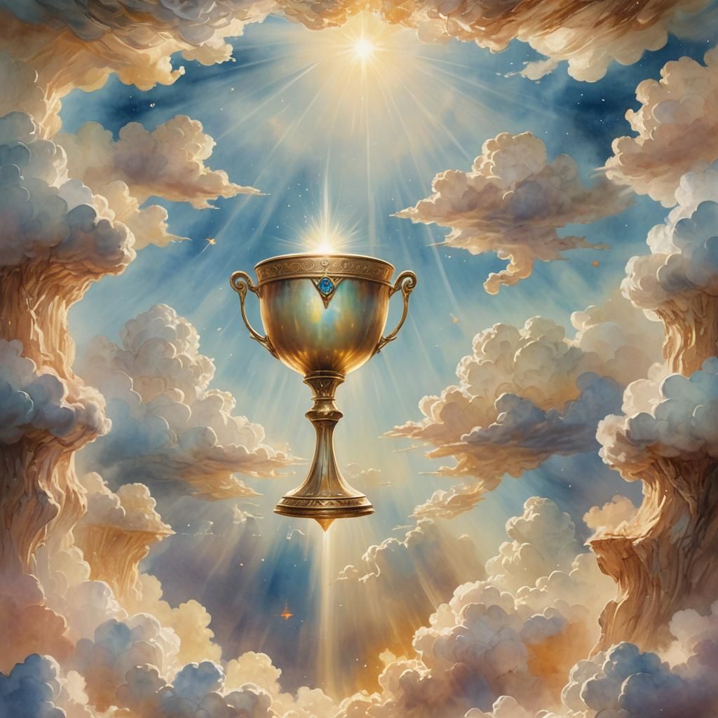 Holy Grail in Heavenly Clouds: Dreamy Watercolor