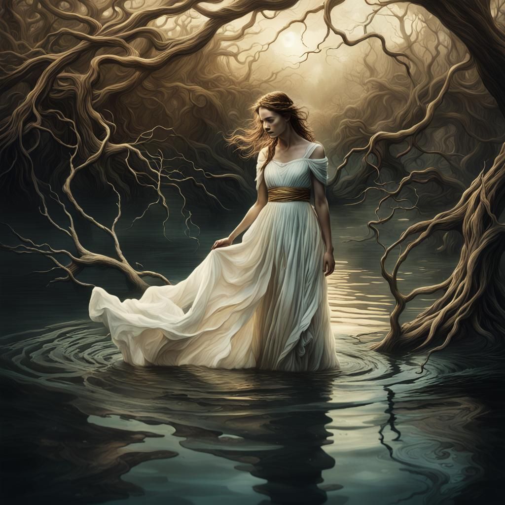 Woman in Water Fantasy Landscape Digital Art