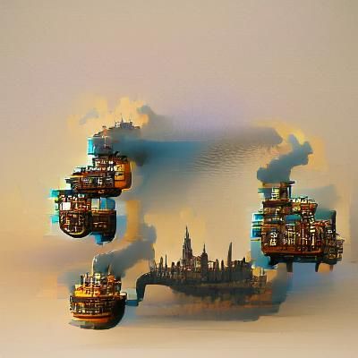 Steampunk Floating City With Intricate Engine