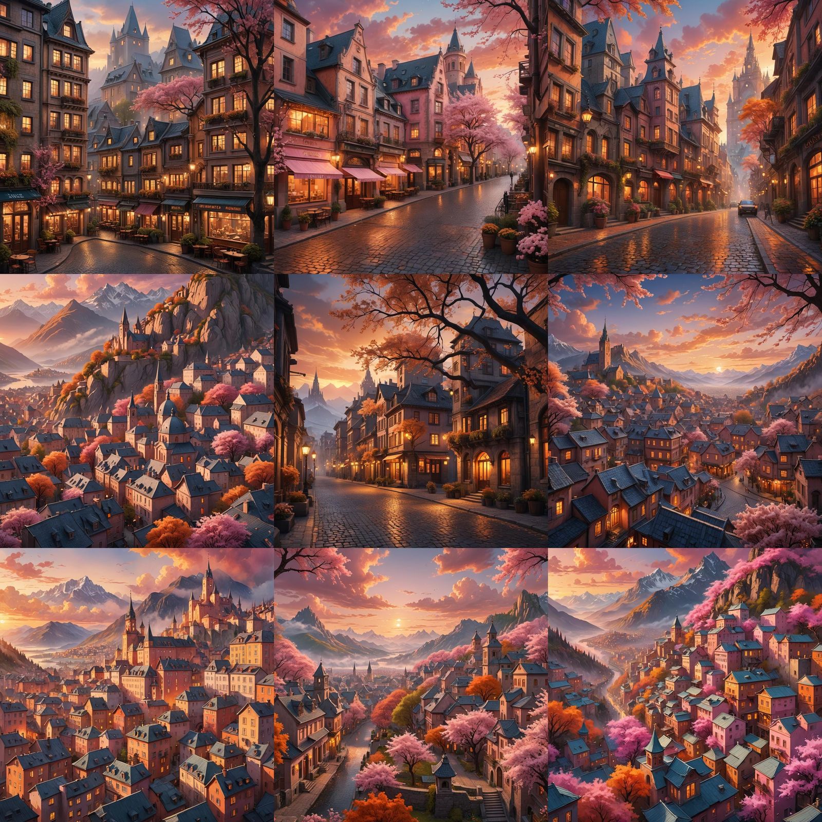 Charming City Aglow at Sunset: Digital Matte Painting