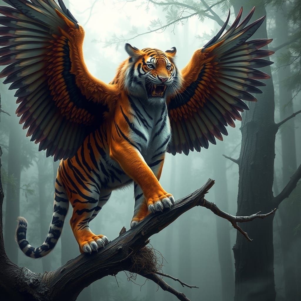 Eagle-Tiger Hybrid in Surrealist Style