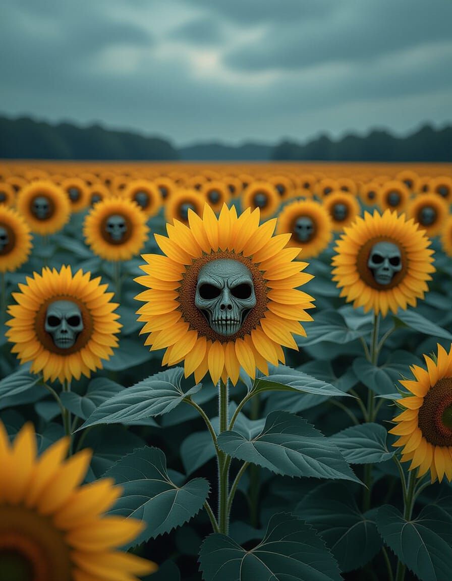 Eerie Sunflower Field with Lost Faces