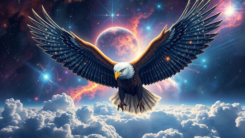 Cosmic Eagle Soaring Through Space in Comic Book Style