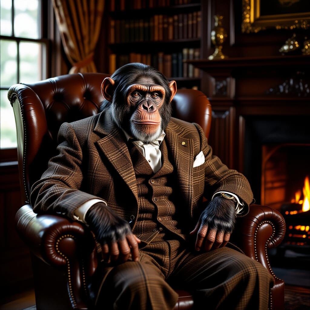 Chimpanzee Gentleman in Rembrandt-Inspired Portrait