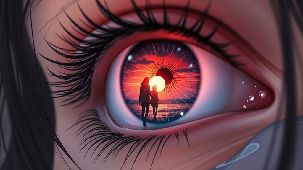 Sunset Eye: Manga-Style Double Exposure Portrait