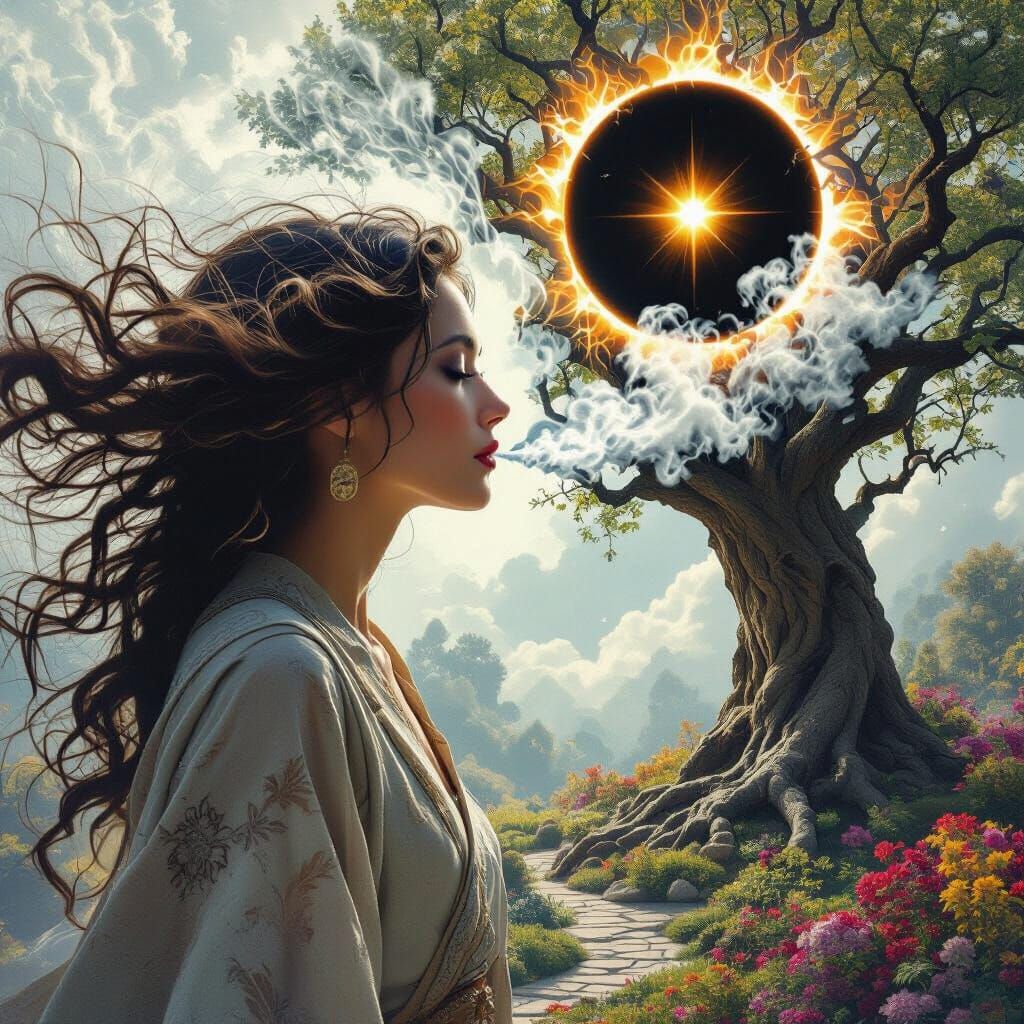 Ethereal Woman in Paradise Garden Digital Art