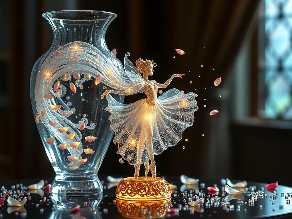 Glass Statue in Enchanting Realm as 3D Render