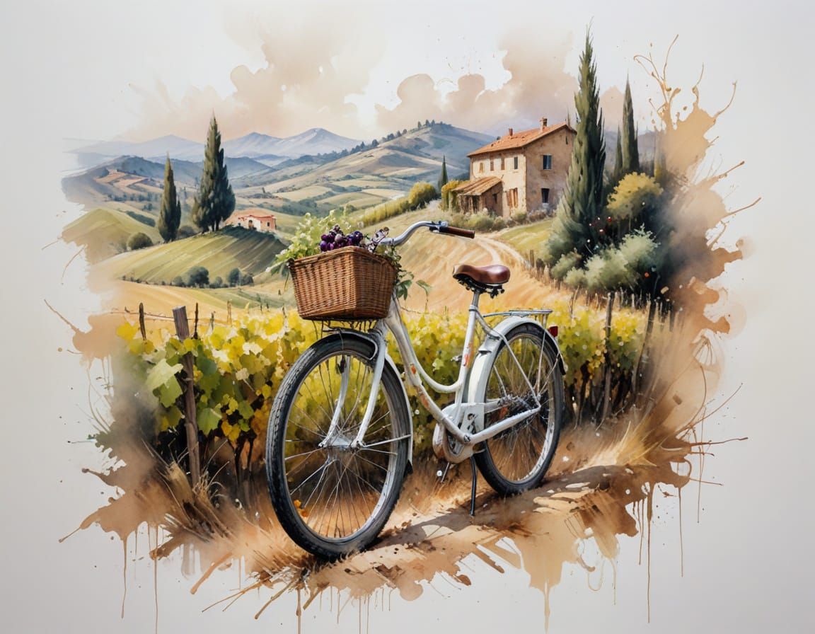 Tuscan Vineyard Scene with Vintage Bicycle
