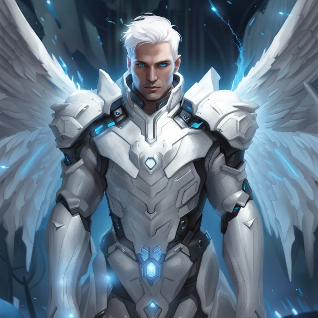 Handsome Angel in White Armor with Wings