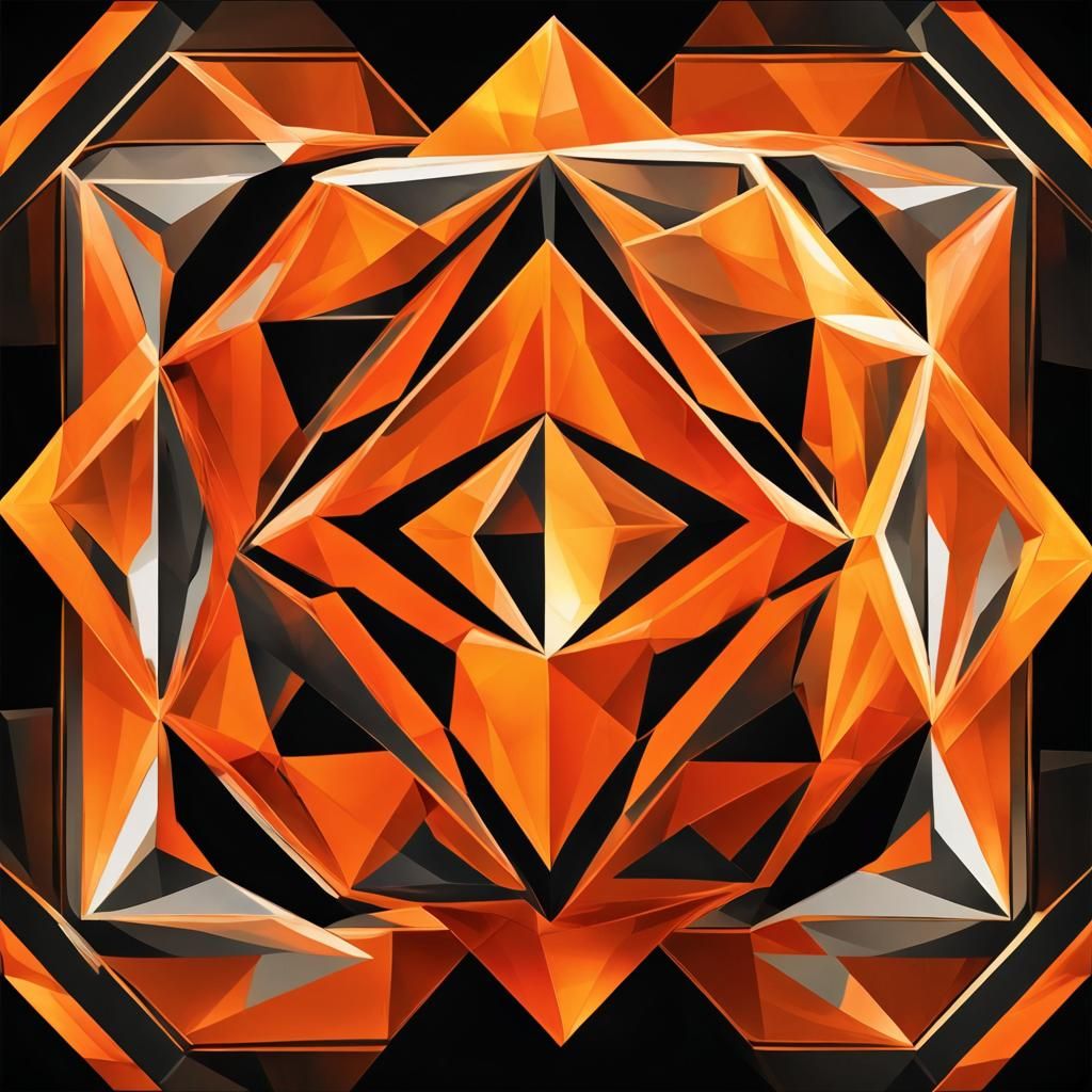 Vibrant Orange Diamond Crystal in Cubist Art Deco Style