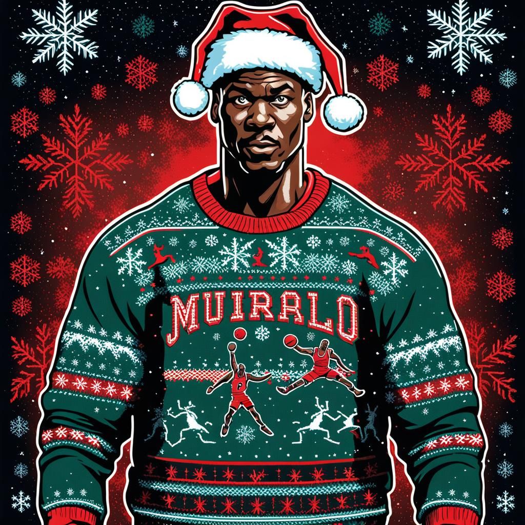 Michael Jordan Christmas Sweater in Comic Book Art