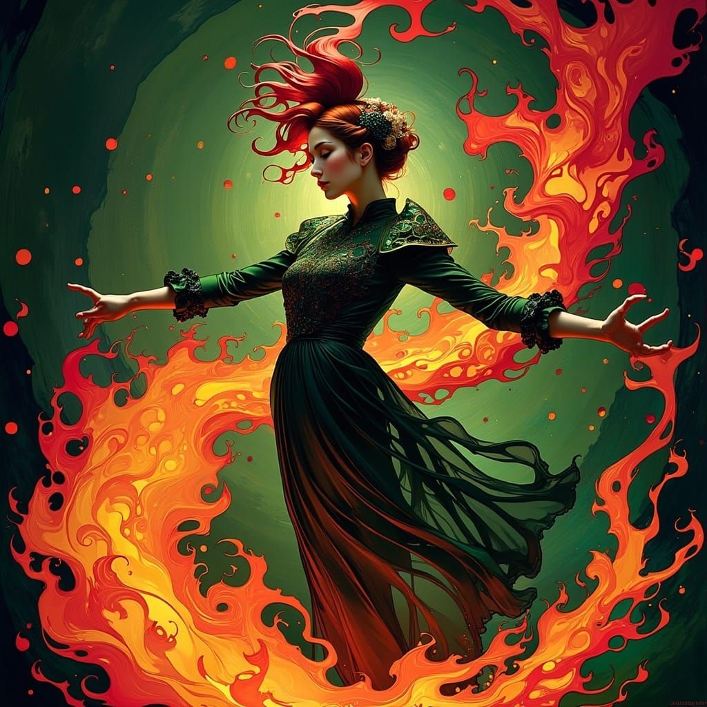 Vibrant Cyber Fairycore Scene with Fiery Depths